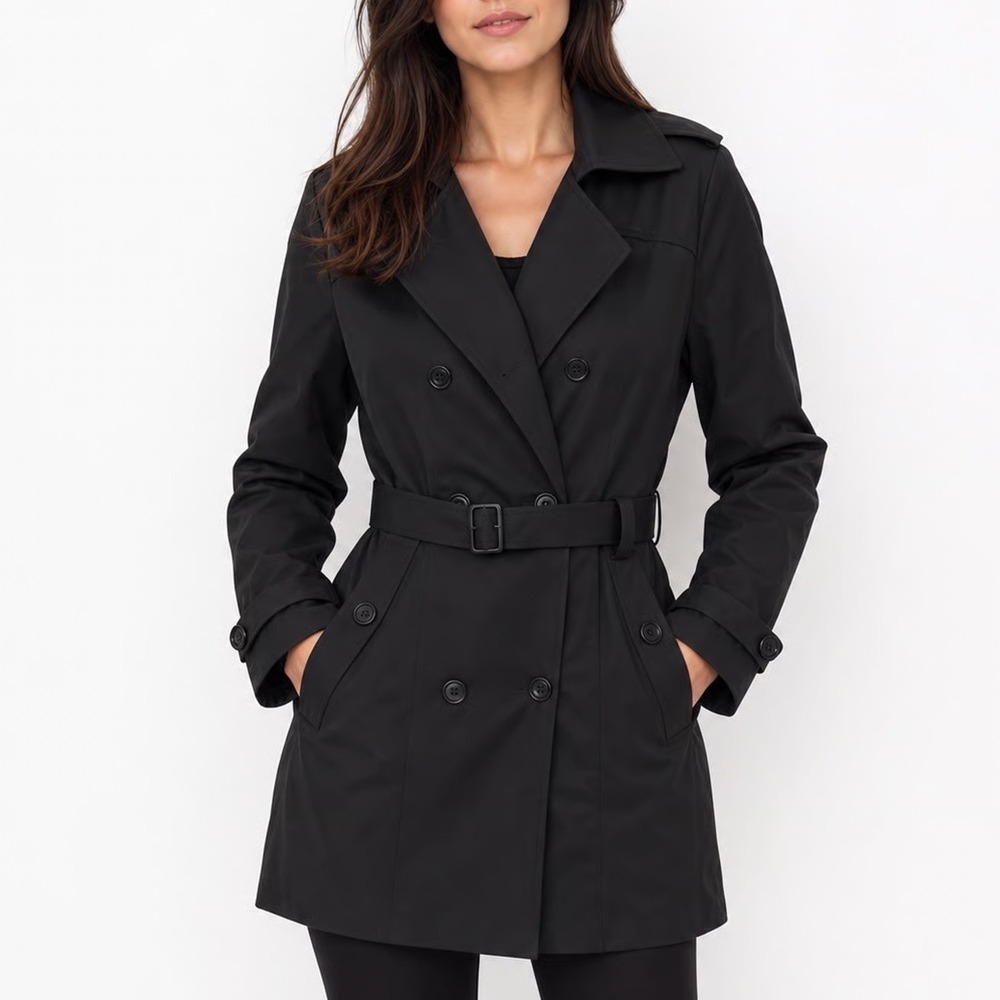 Free Country Black Double Breasted Belted Trench Coat with Hood Size 2XL